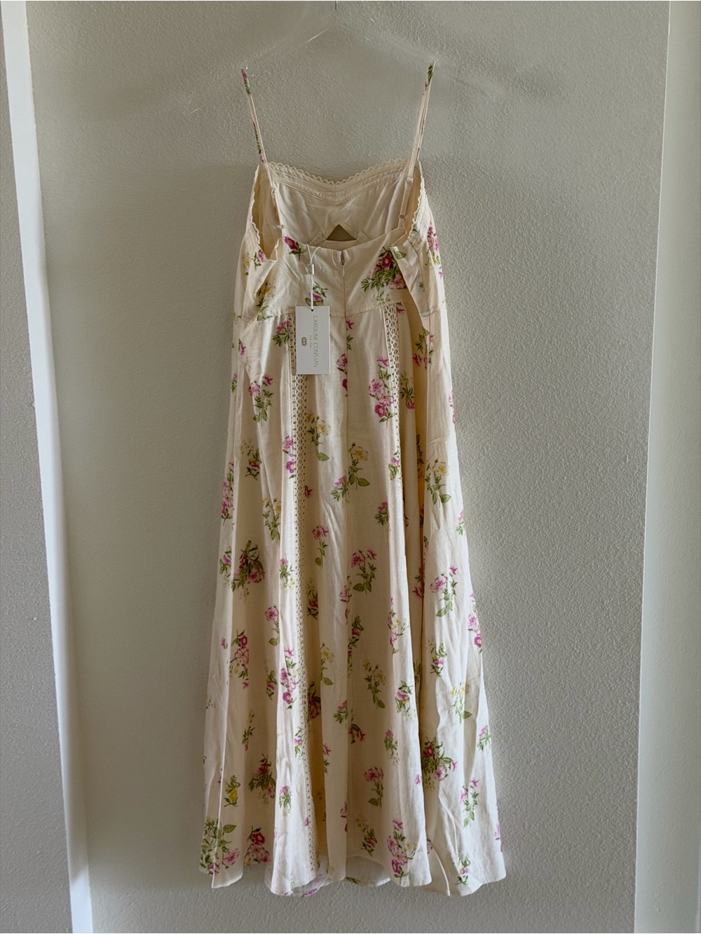 Caroline Constas Cream Floral Linen Crochet Inset Maxi Dress - Picture 5 of 9